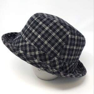 TARNISH BLACK GREY PLAID WOOL BLEND TRIBLY FEDORA HAT WOMEN OS